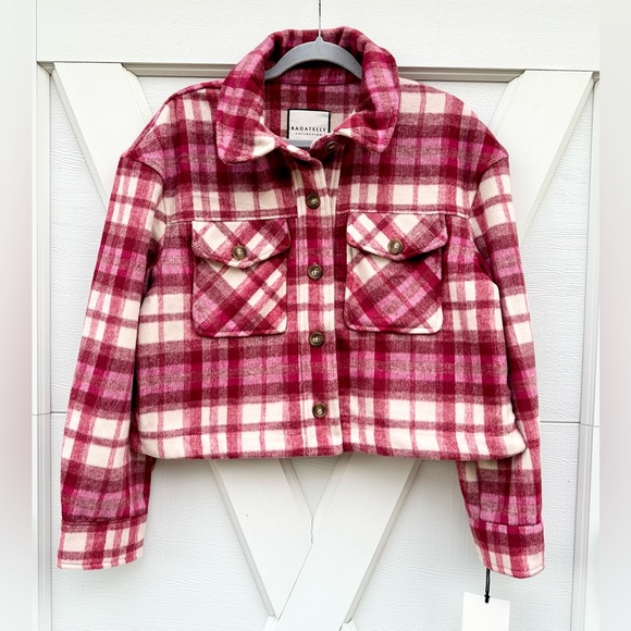 bagatelle Jackets & Blazers - Bagatelle Red &Pink Plaid Crop Jacket